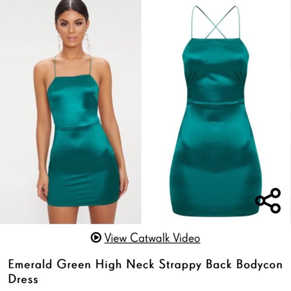 emerald green satin bodycon dress